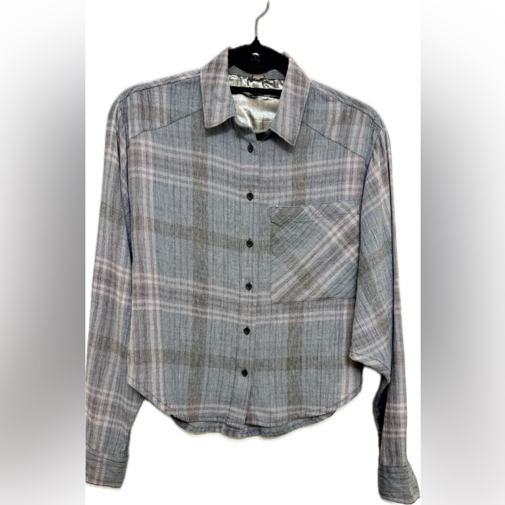 Free People Plaid Shirt with Metallic Lurex Thread - Boho Chic - Size S